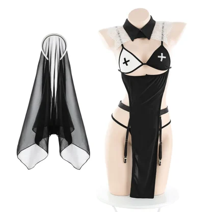 Black Veil Nun Halloween Costume - Image 7